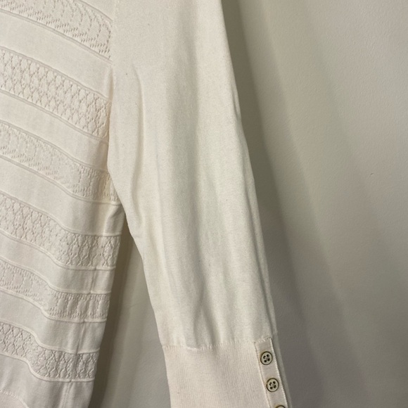 Women's Lands End Fancy White Supima Cotton 3/4 Length Blouse Sweater L Classic - Picture 4 of 15